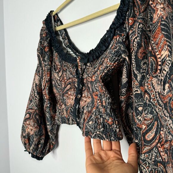 Free People Dare Me Velvet Blouse In Black Combo size XS - Picture 8 of 9